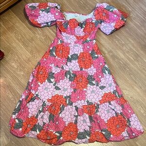 Listicle Pink and Black floral dress large lined on or off the shoulders